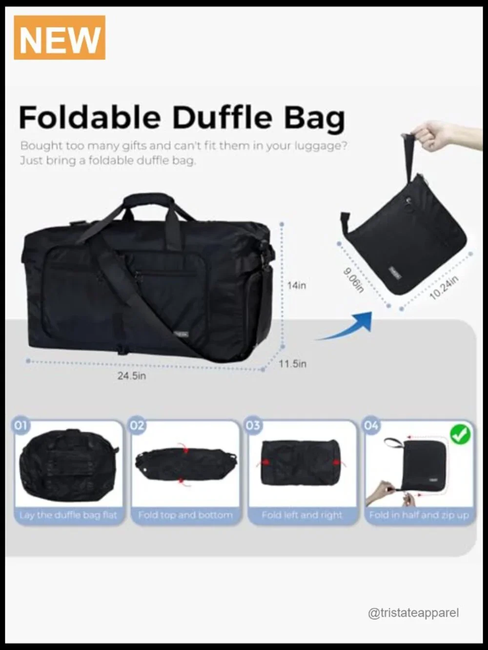 65L Foldable Travel Duffle Bag with Shoe Compartment